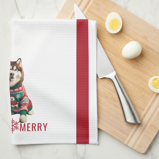 Siberian Husky Holiday Tea Towel (Quarter Fold)