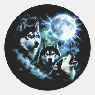 Siberian Husky Howling at the Moon – Night Sky Dog Classic Round Sticker