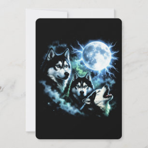 Siberian Husky Howling at the Moon – Night Sky Dog Invitation