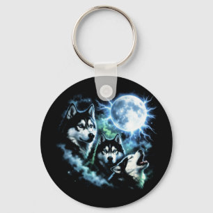 Siberian Husky Howling at the Moon – Night Sky Dog Key Ring