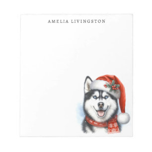 Siberian Husky in a Santa Hat Personalised Notepad