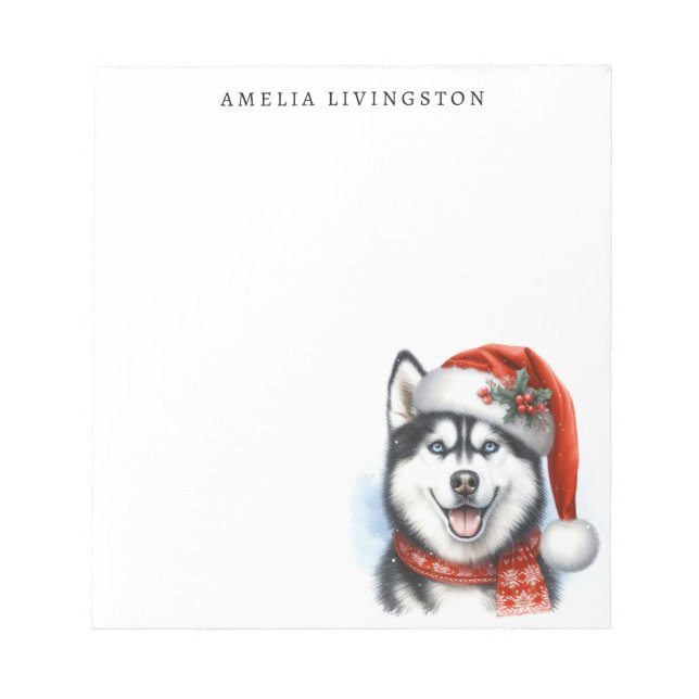 Siberian Husky in a Santa Hat Personalised Notepad (Front)