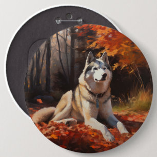 Siberian Husky in Autumn Leaves Fall Inspire 6 Cm Round Badge