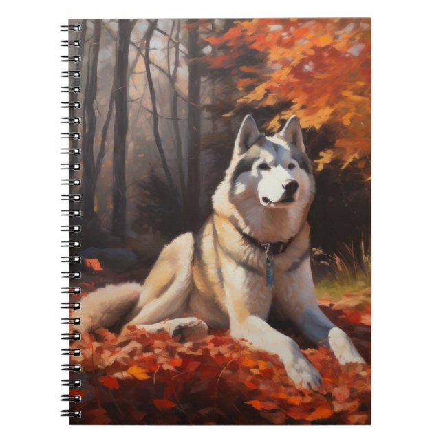 Siberian Husky in Autumn Leaves Fall Inspire  Notebook (Front)