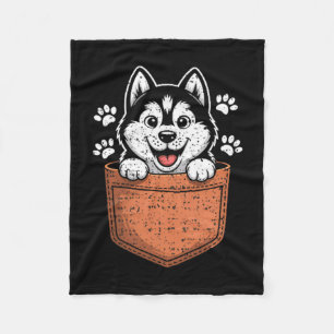 Siberian Husky In Your Front Cket Fleece Blanket