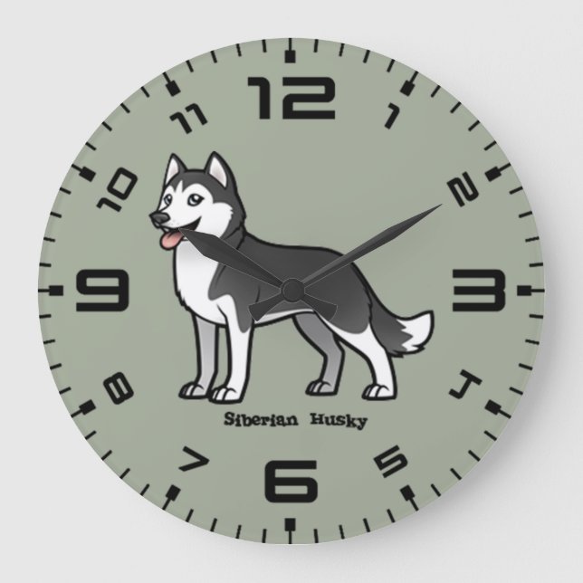 Siberian Husky Large Clock (Front)