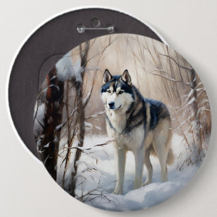 Siberian Husky Let It Snow Christmas 6 Cm Round Badge