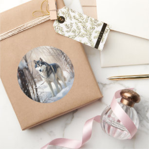 Siberian Husky Let It Snow Christmas Classic Round Sticker