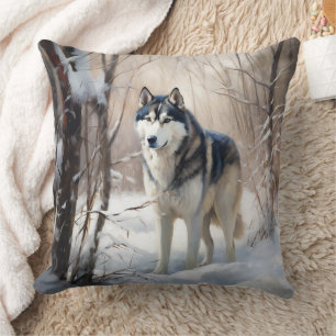 Siberian Husky Let It Snow Christmas Cushion