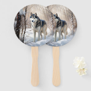 Siberian Husky Let It Snow Christmas Hand Fan