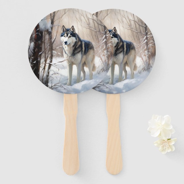Siberian Husky Let It Snow Christmas Hand Fan (Front and Back)
