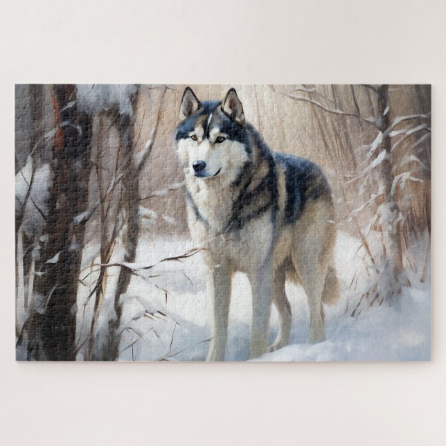 Siberian Husky Let It Snow Christmas Jigsaw Puzzle (Horizontal)