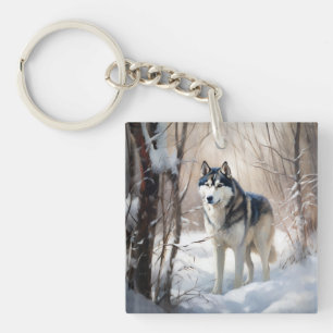 Siberian Husky Let It Snow Christmas Key Ring