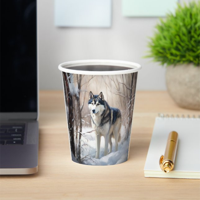 Siberian Husky Let It Snow Christmas Paper Cups (Insitu)