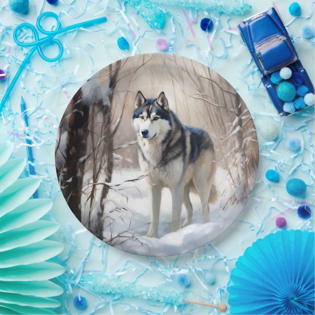 Siberian Husky Let It Snow Christmas Paper Plate (Party)