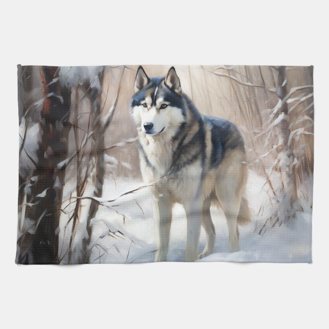 Siberian Husky Let It Snow Christmas Tea Towel (Horizontal)