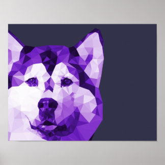 Siberian Husky Low Poly Art in Purple Poster