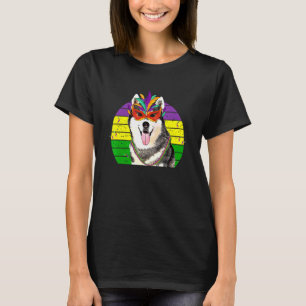 Siberian Husky Mardi Gras Party Dog Mask Beads T-Shirt