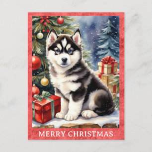 Siberian Husky Merry Christmas Cute Puppy Dog Pos Postcard