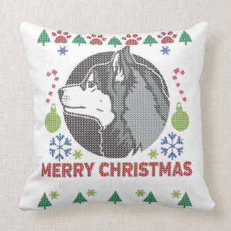 Siberian Husky Merry Christmas Ugly Sweater Design Cushion