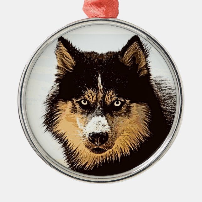 Siberian Husky Metal Tree Decoration (Front)