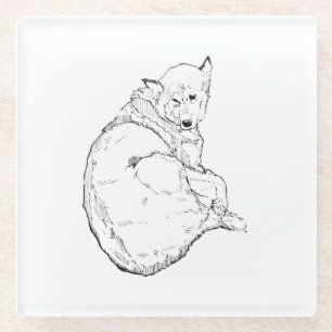 Siberian Husky, Minimalist Dog Illustration  Glass Coaster