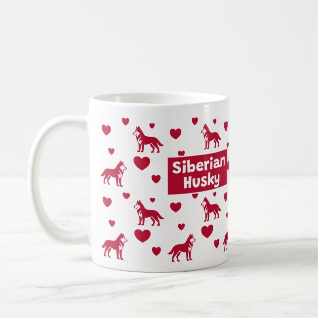 Siberian Husky Mug With Red Hearts (Left)