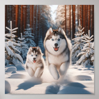 Siberian Husky mum and her puppy Poster