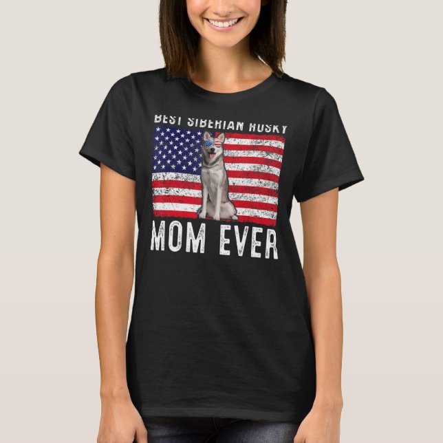 Siberian Husky Mum Usa American Flag Dog  Owner T-Shirt (Front)