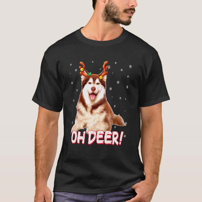 Siberian Husky Oh Deer  Dog Xmas  1 T-Shirt (Front)