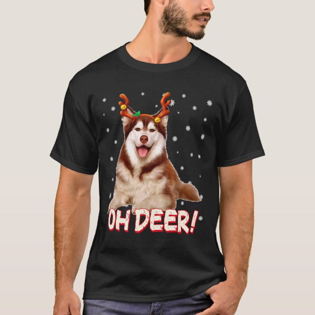 Siberian Husky Oh Deer Funny Dog Xmas T-Shirt (Front)