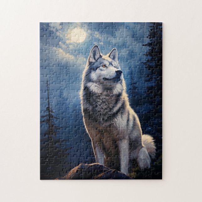 Siberian Husky on a moonlit night Jigsaw Puzzle (Vertical)