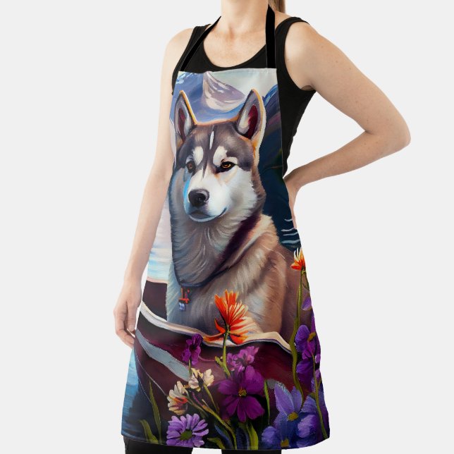 Siberian Husky on a Paddle: A Scenic Adventure Apron (Insitu)