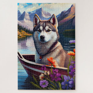 Siberian Husky on a Paddle: A Scenic Adventure Jigsaw Puzzle