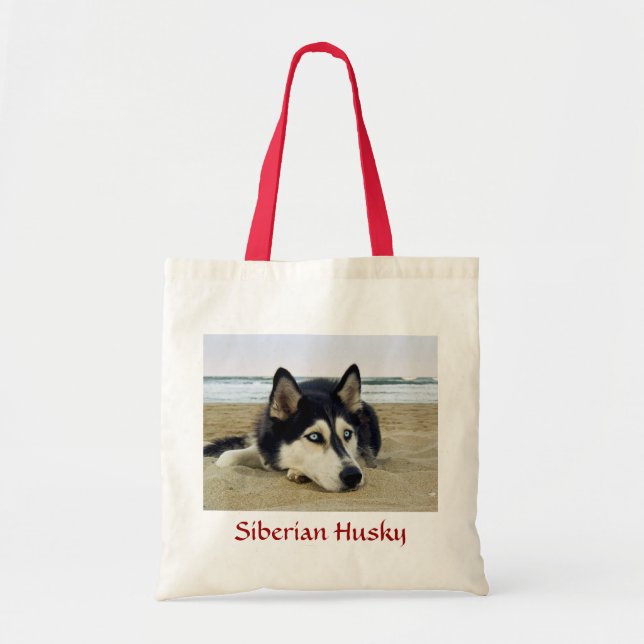 Siberian Husky on the Beach Budget Tote Bag (Front)