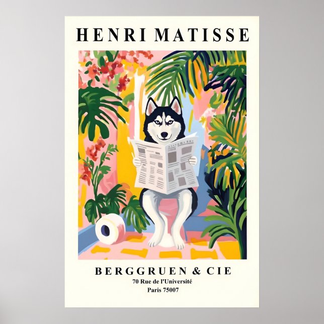 Siberian Husky on Toilet Art - Matisse Style Poster (Front)
