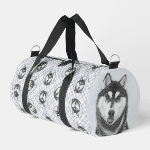Siberian Husky Painting Black and White Dog Art Duffle Bag