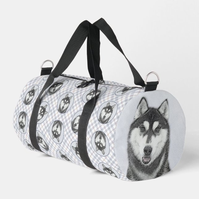 Siberian Husky Painting Black and White Dog Art Duffle Bag (Left Corner)