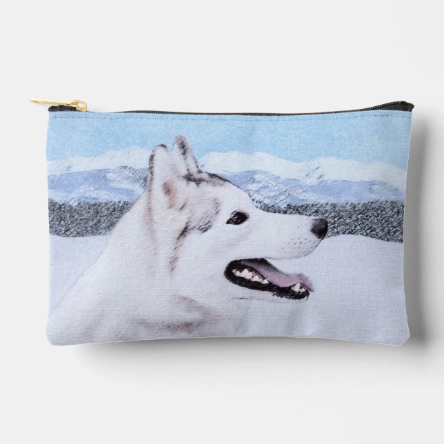 Siberian Husky Painting Silver and White Dog Art Accessory Pouch (Front)