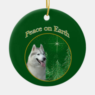 Siberian Husky Peace Ceramic Tree Decoration