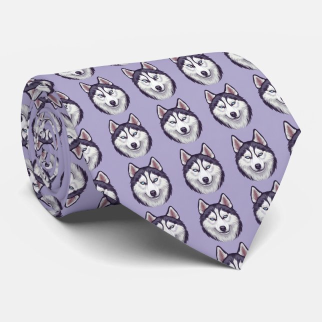Siberian Husky Print Necktie – Purple Dog (Rolled)
