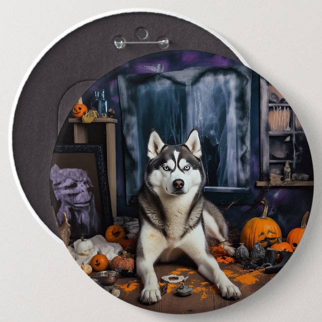 Siberian Husky Pumpkins Halloween Scary 6 Cm Round Badge (Front & Back)