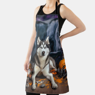 Siberian Husky Pumpkins Halloween Scary Apron