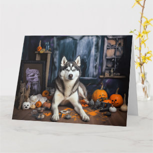 Siberian Husky Pumpkins Halloween Scary Card