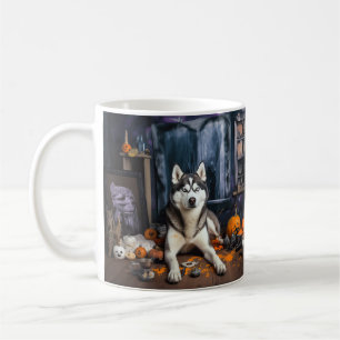 Siberian Husky Pumpkins Halloween Scary Coffee Mug