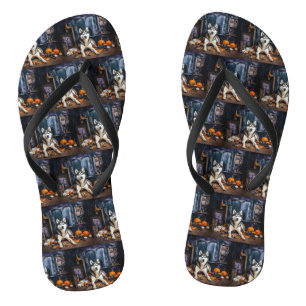 Siberian Husky Pumpkins Halloween Scary Flip Flops