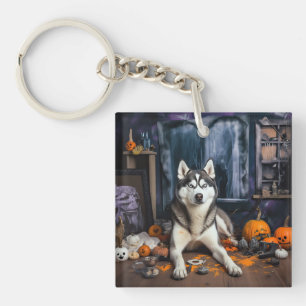 Siberian Husky Pumpkins Halloween Scary Key Ring