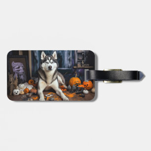 Siberian Husky Pumpkins Halloween Scary Luggage Tag