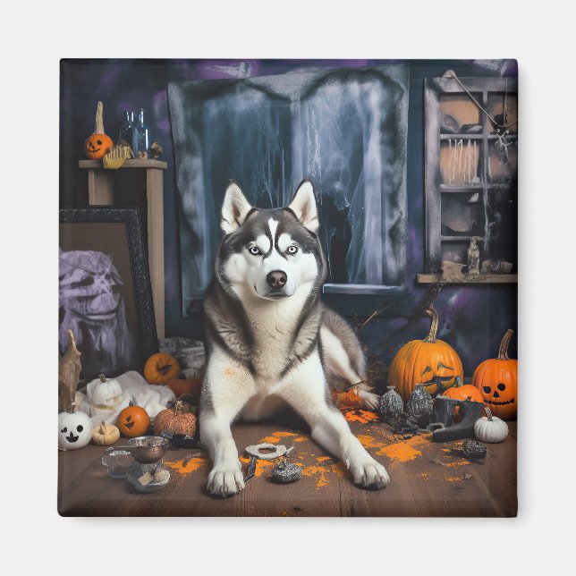 Siberian Husky Pumpkins Halloween Scary Magnet (Front)