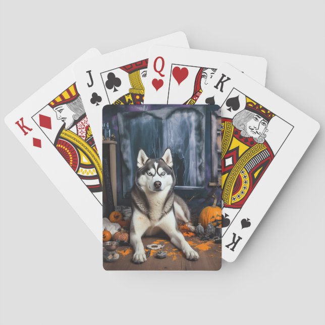 Siberian Husky Pumpkins Halloween Scary Playing Cards (Back)